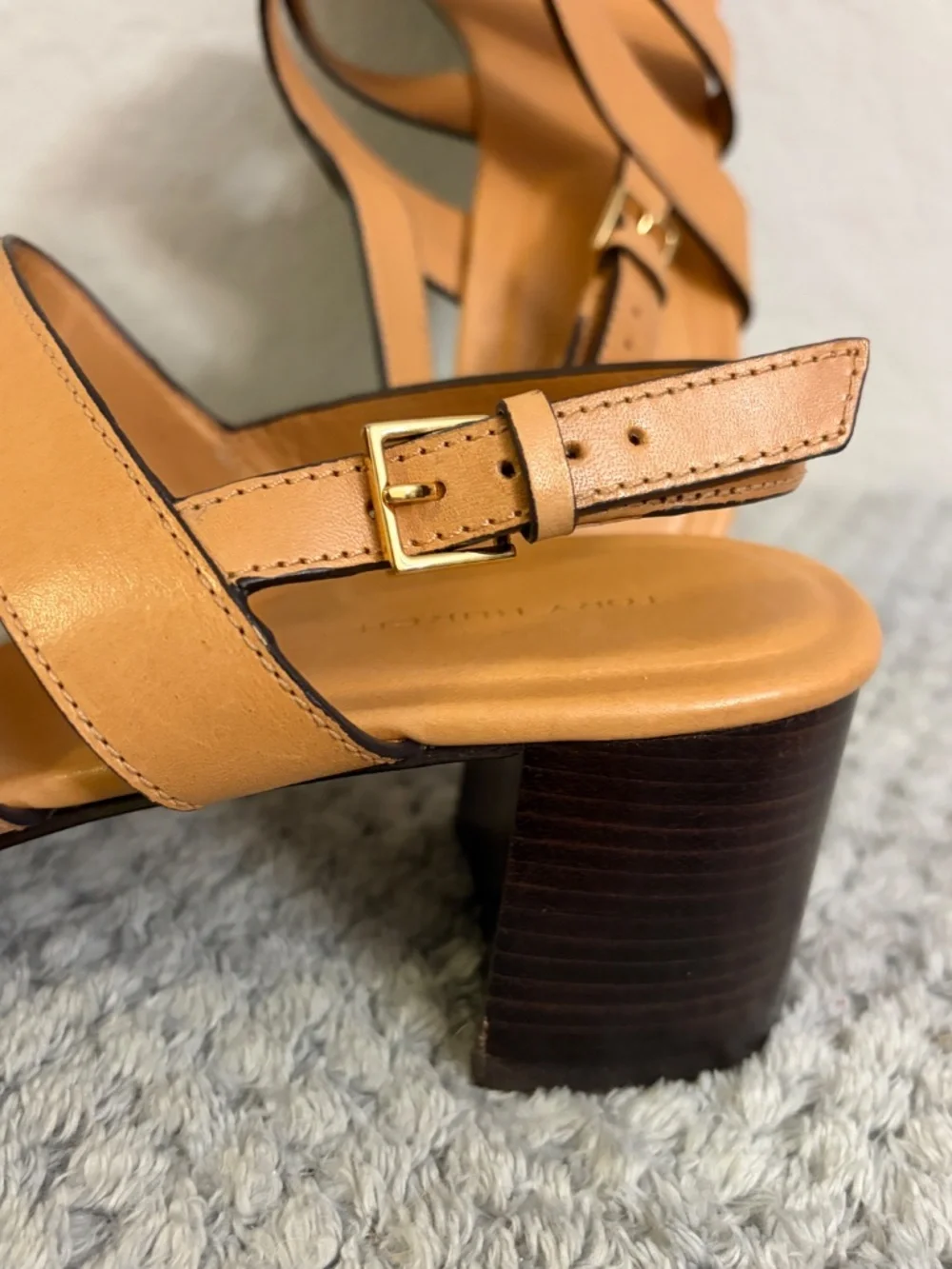 Tory Burch Tan Leather Block Heel Sandals